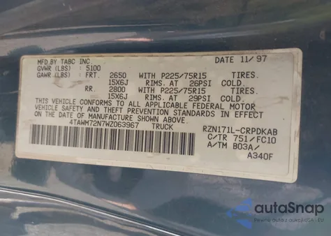 1998 Toyota Tacoma from USA, damaged, VIN 4TAWM72N7WZ063967